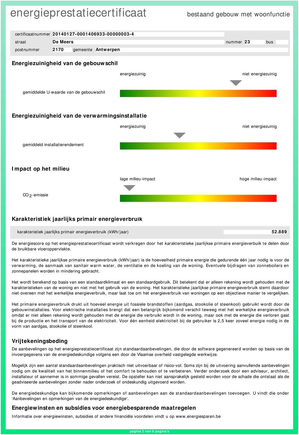 889 De energiescore op het energieprestatiecertificaat wordt verkregen door het karakteristieke arlijkse primaire energieverbuik te delen door de bruikbare vloeroppervlakte.