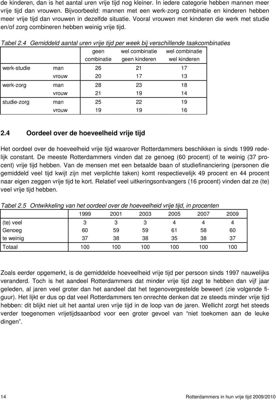 Vooral vrouwen met kinderen die werk met studie en/of zorg combineren hebben weinig vrije tijd. Tabel 2.