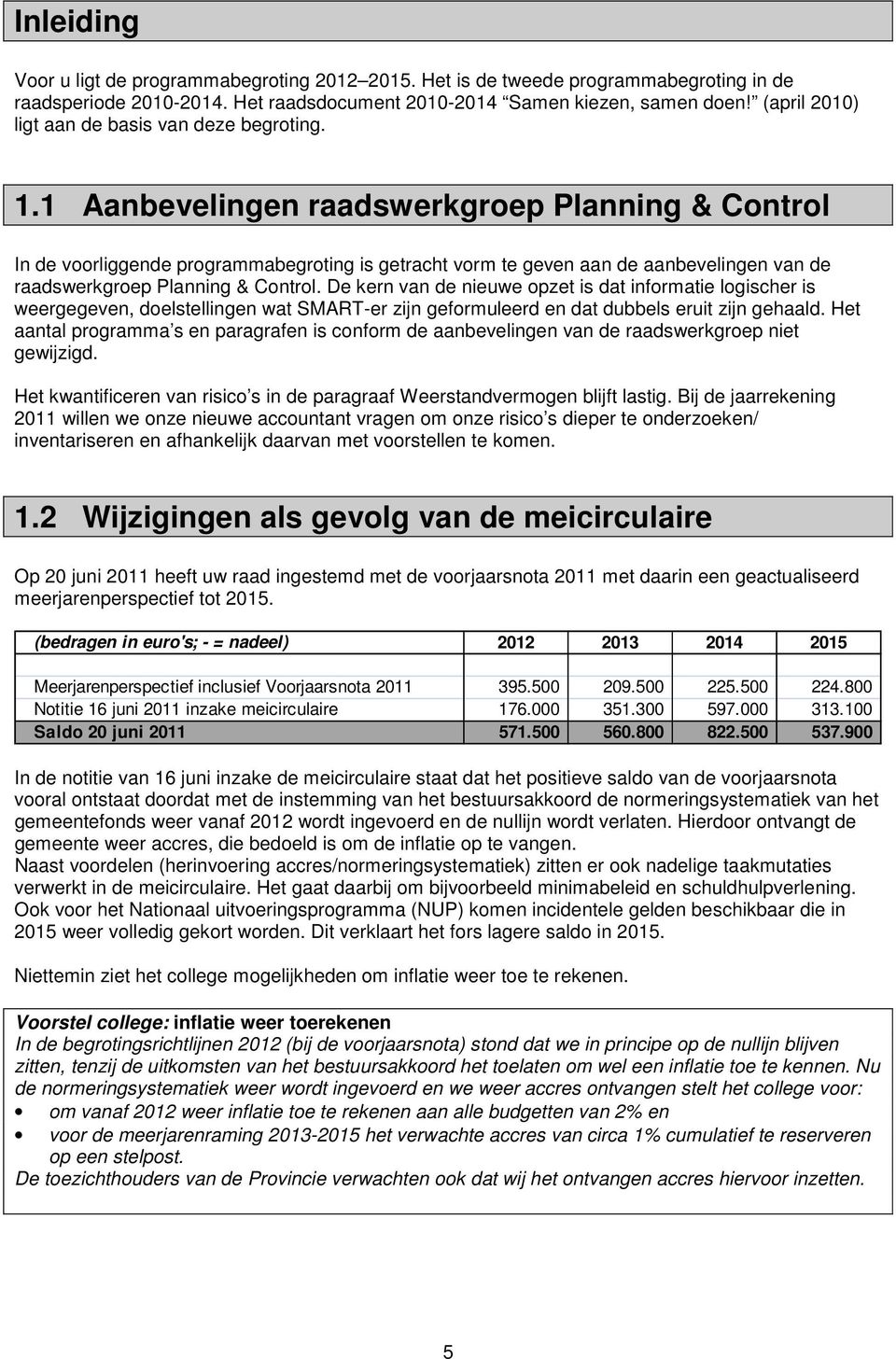 1 Aanbevelingen raadswerkgroep Planning & Control In de voorliggende programmabegroting is getracht vorm te geven aan de aanbevelingen van de raadswerkgroep Planning & Control.