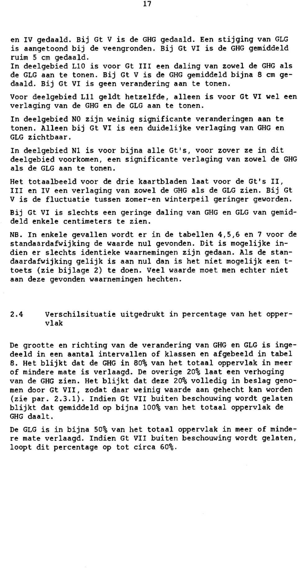 Voor deelgebied L11 geldt hetzelfde, alleen is voor Gt VI wel een verlaging van de GHG en de GLG aan te tonen. In deelgebied NO zijn weinig significante veranderingen aan te tonen.