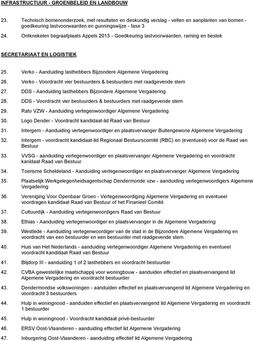 Verko - Voordracht vier bestuurders & bestuurders met raadgevende stem 27. DDS - Aanduiding lasthebbers Bijzondere Algemene Vergadering 28.