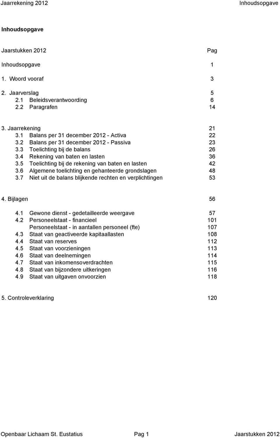 5 Toelichting bij de rekening van baten en lasten 42 3.6 Algemene toelichting en gehanteerde grondslagen 48 3.7 Niet uit de balans blijkende rechten en verplichtingen 53 4. Bijlagen 56 4.