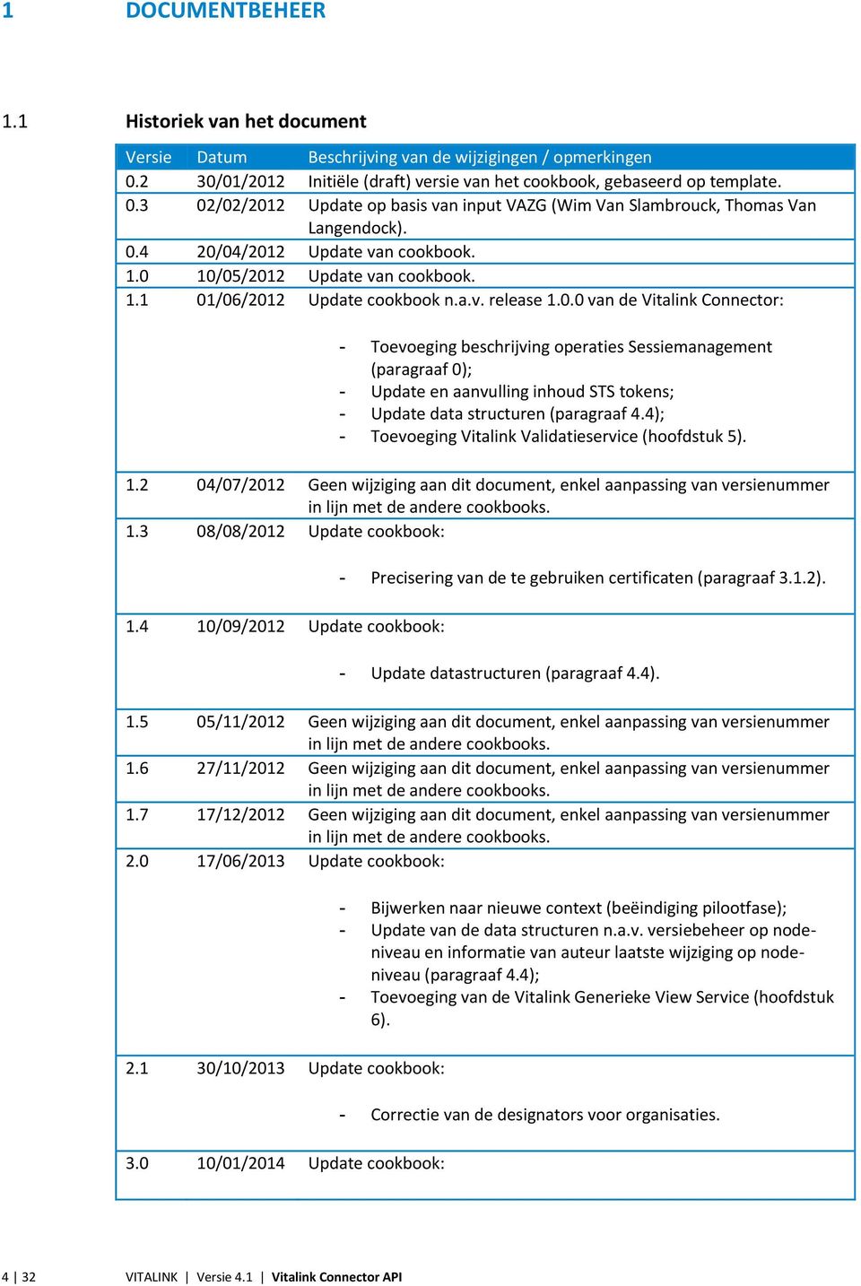 4); - Toevoeging Vitalink Validatieservice (hoofdstuk 5)..2 04/07/202 Geen wijziging aan dit document, enkel aanpassing van versienummer in lijn met de andere cookbooks..3 08/08/202 Update cookbook:.