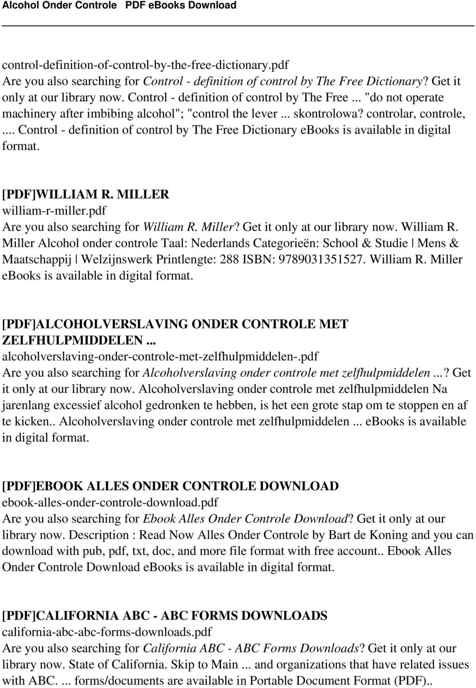 .. Control - definition of control by The Free Dictionary ebooks is available in digital format. [PDF]WILLIAM R. MILLER william-r-miller.pdf Are you also searching for William R. Miller?
