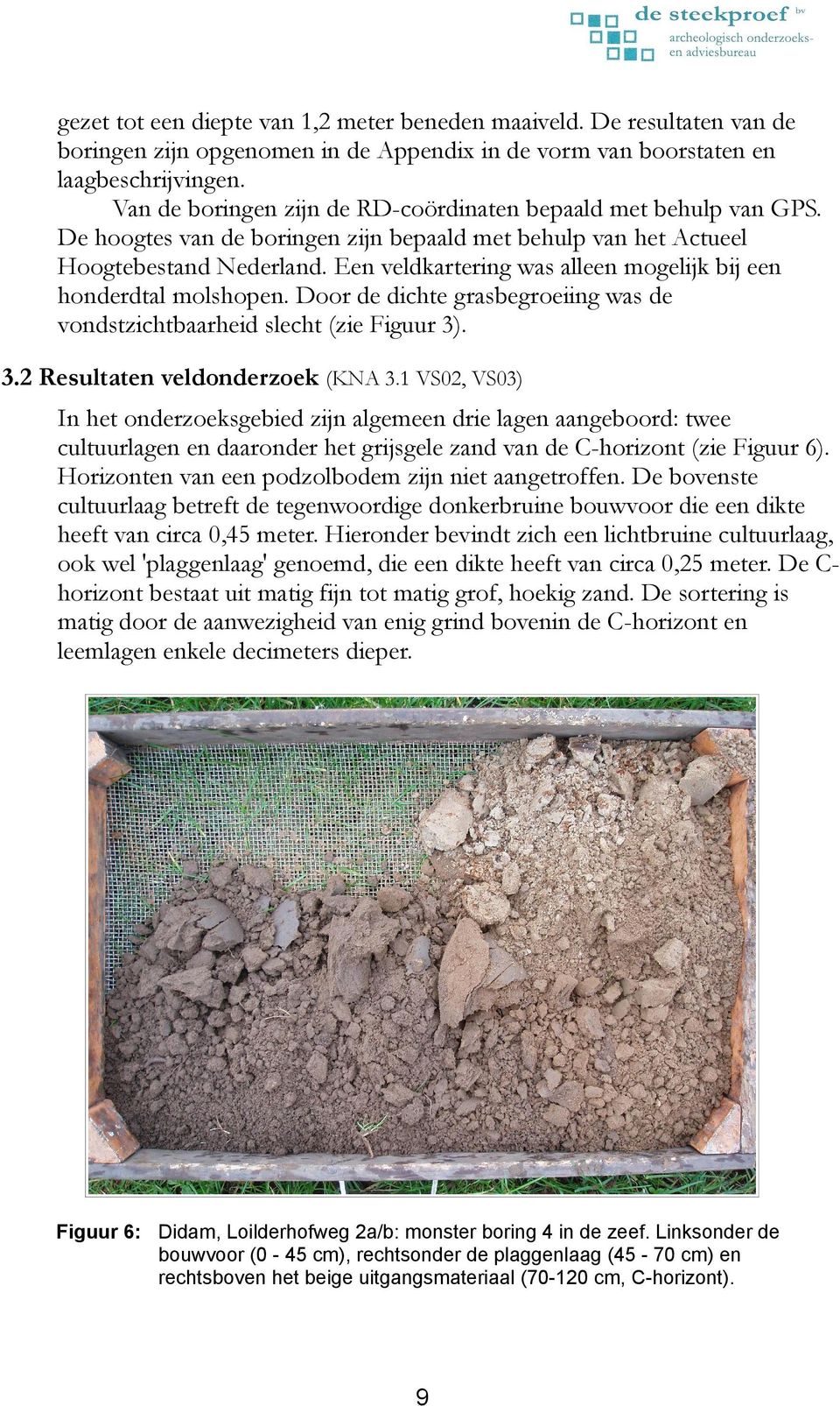 Een veldkartering was alleen mogelijk bij een honderdtal molshopen. Door de dichte grasbegroeiing was de vondstzichtbaarheid slecht (zie Figuur 3). 3.2 Resultaten veldonderzoek (KNA 3.