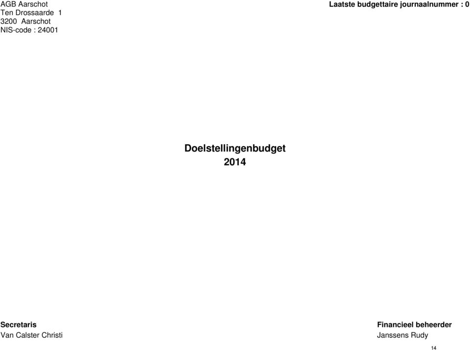 journaalnummer : Doelstellingenbudget 214