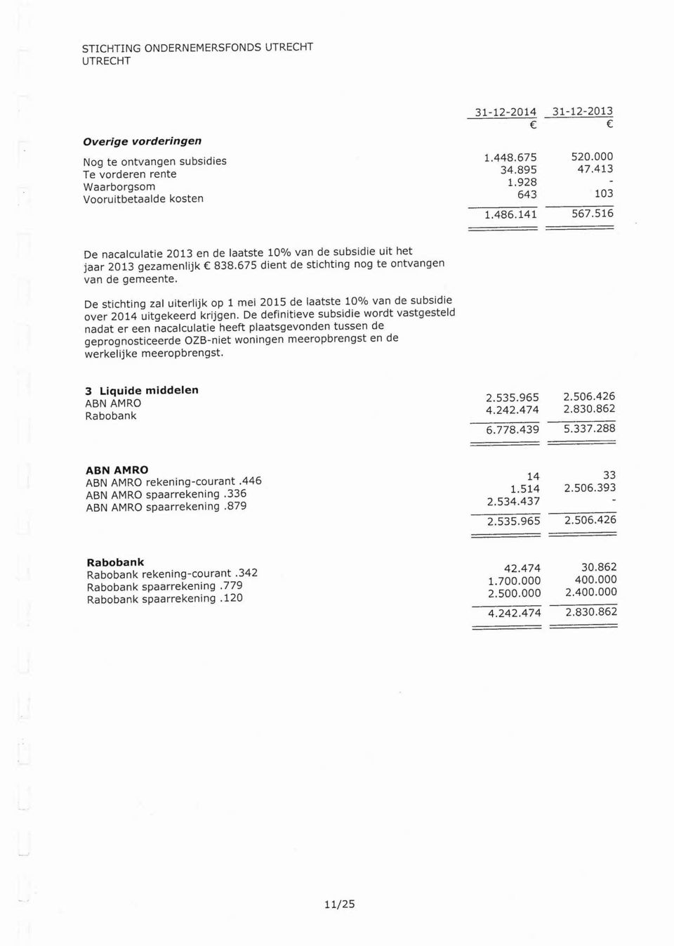 De stichting zal uiterlijk op 1 mei 2015 de laatste 10% van de subsidie over 2014 uitgekeerd krijgen.