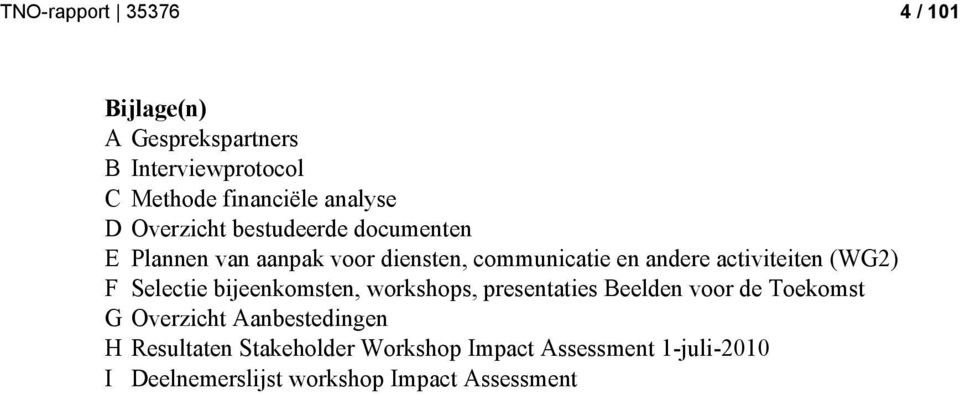 (WG2) F Selectie bijeenkomsten, workshops, presentaties Beelden voor de Toekomst G Overzicht