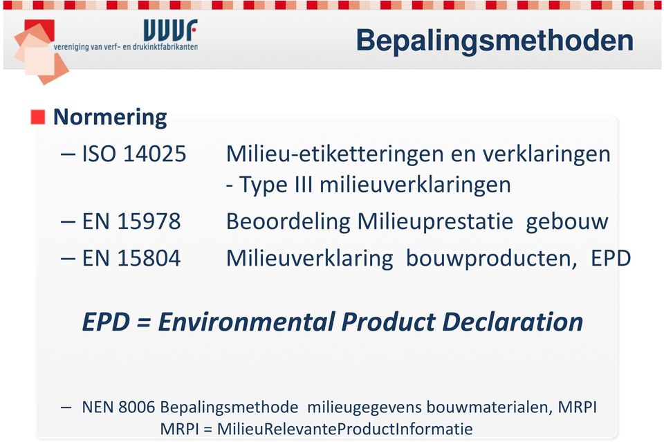 Milieuverklaring bouwproducten, EPD EPD = Environmental Product Declaration NEN