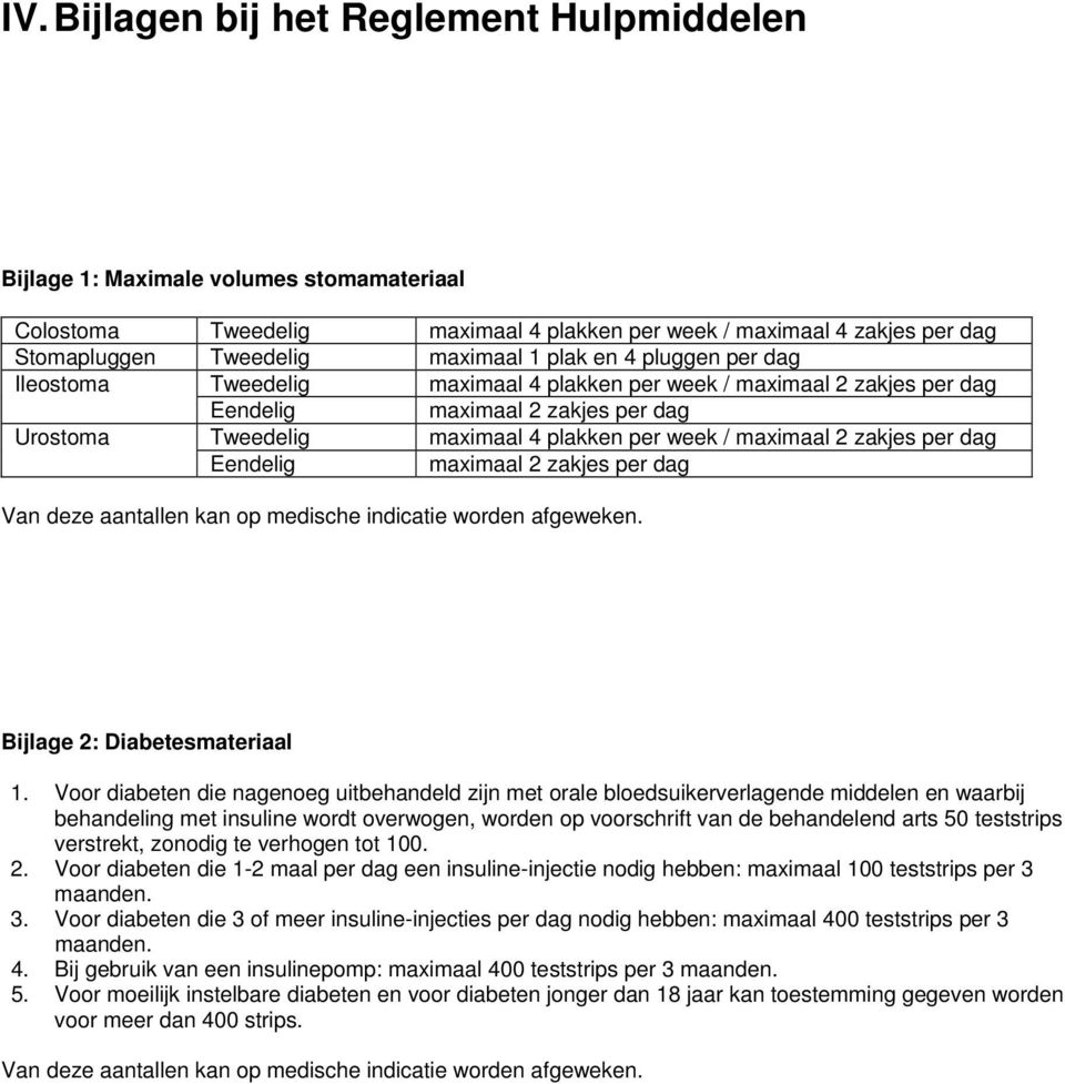 zakjes per dag Eendelig maximaal 2 zakjes per dag Van deze aantallen kan op medische indicatie worden afgeweken. Bijlage 2: Diabetesmateriaal 1.