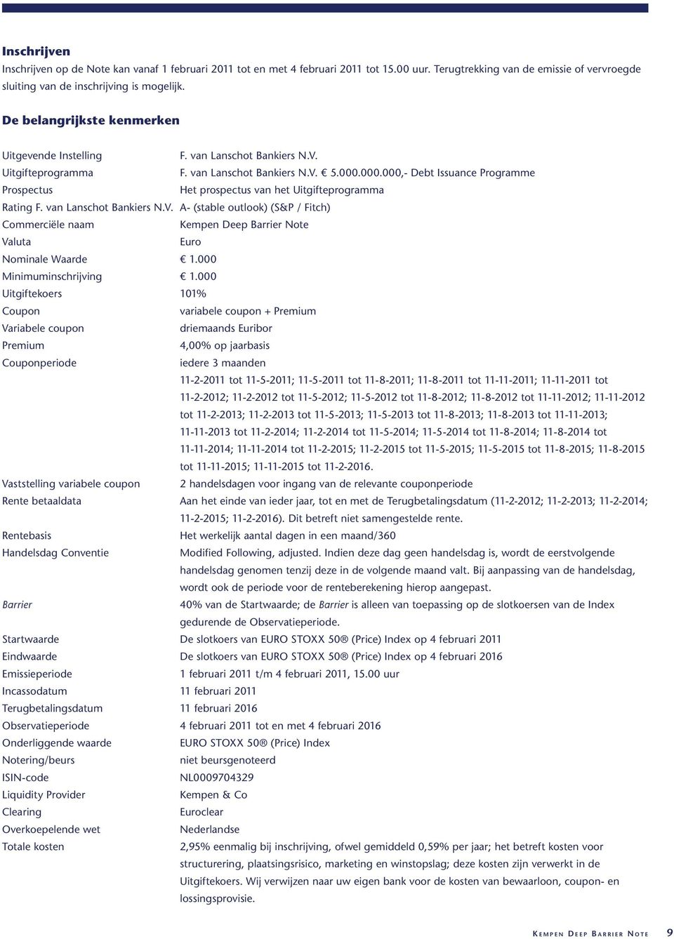 000.000,- Debt Issuance Programme Prospectus Het prospectus van het Uitgifteprogramma Rating F. van Lanschot Bankiers N.V.