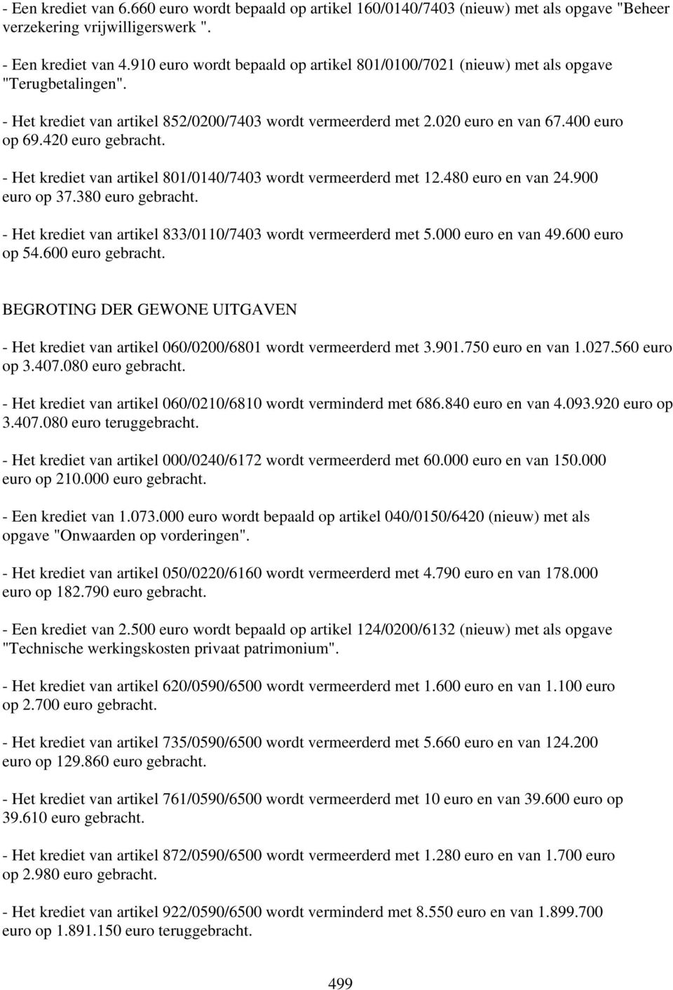 420 euro gebracht. - Het krediet van artikel 801/0140/7403 wordt vermeerderd met 12.480 euro en van 24.900 euro op 37.380 euro gebracht.