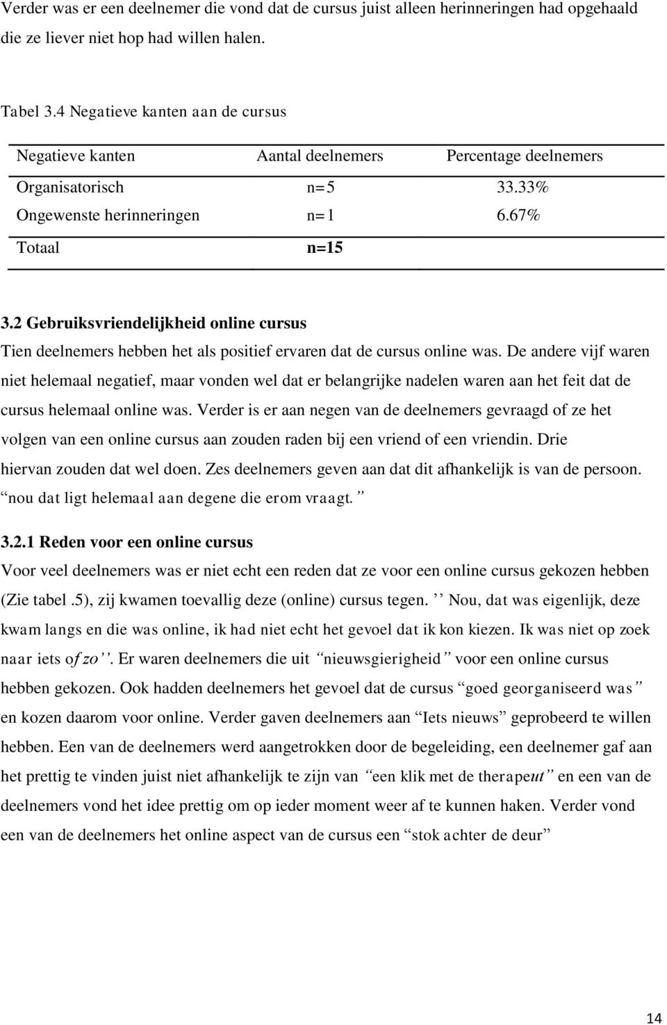 2 Gebruiksvriendelijkheid online cursus Tien deelnemers hebben het als positief ervaren dat de cursus online was.