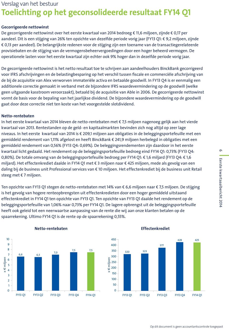 De belangrijkste redenen voor de stijging zijn een toename van de transactiegerelateerde provisiebaten en de stijging van de vermogensbeheervergoedingen door een hoger beheerd vermogen.