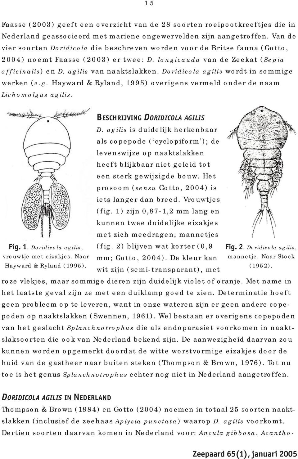 Doridicola agilis wordt in sommige werken (e.g. Hayward & Ryland, 1995) overigens vermeld onder de naam Lichomolgus agilis. Fig. 1. Doridicola agilis, vrouwtje met eizakjes.