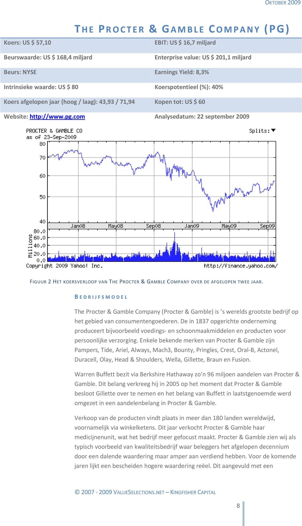 com Analysedatum: 22 september 2009 FIGUUR 2 HET KOERSVERLOOP VAN THE PROCTER & GAMBLE COMPANY OVER DE AFGELOPEN TWEE JAAR.