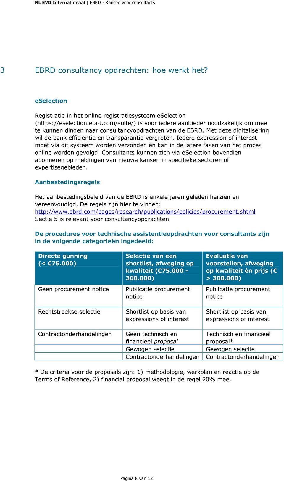 Iedere expression of interest moet via dit systeem worden verzonden en kan in de latere fasen van het proces online worden gevolgd.