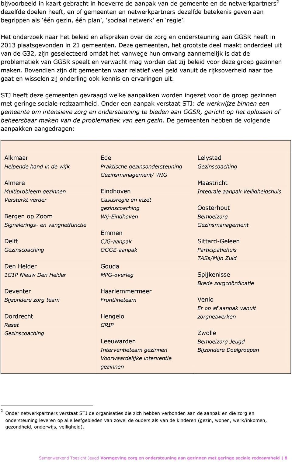 Deze gemeenten, het grootste deel maakt onderdeel uit van de G32, zijn geselecteerd omdat het vanwege hun omvang aannemelijk is dat de problematiek van GGSR speelt en verwacht mag worden dat zij