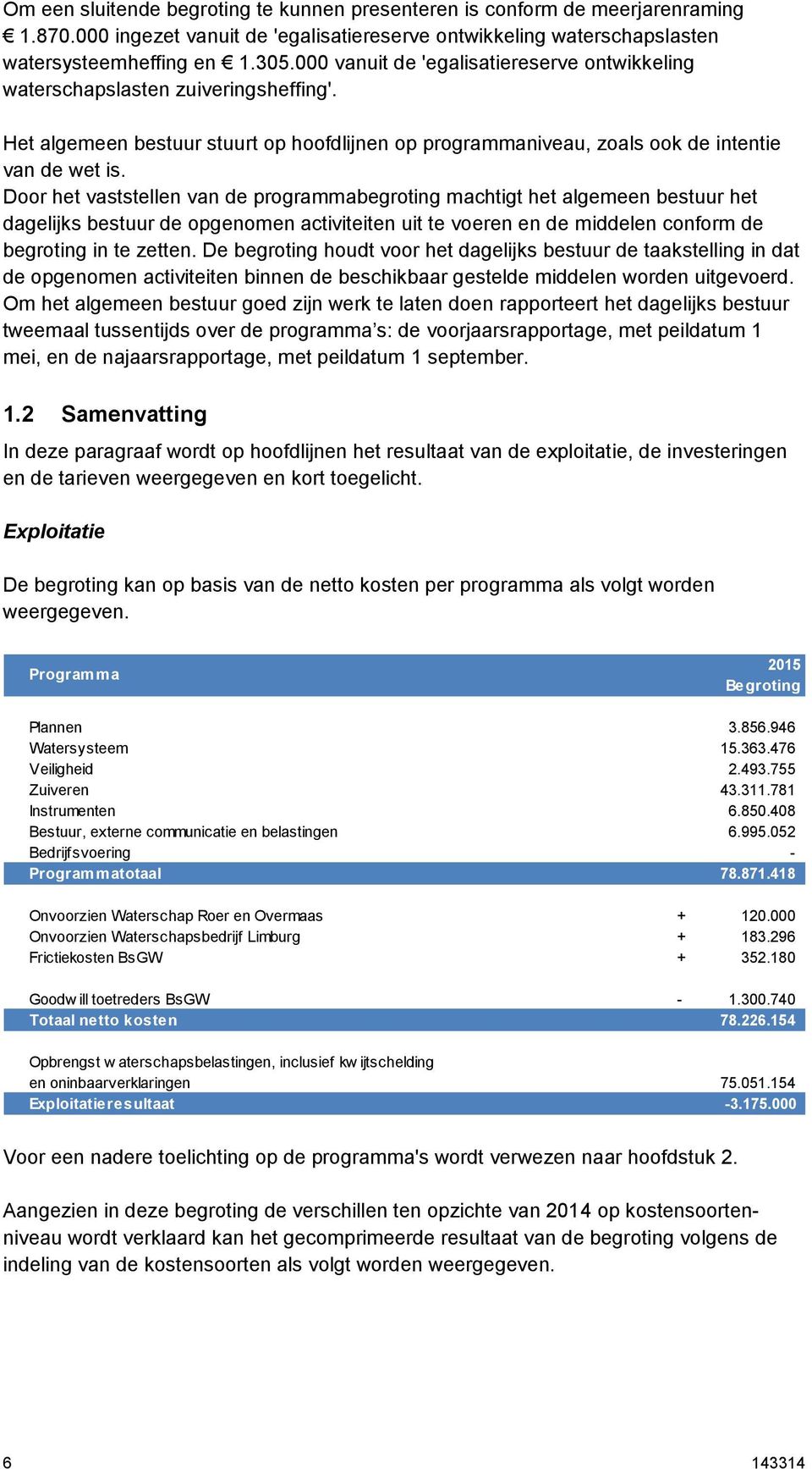 Door het vaststellen van de programmabegroting machtigt het algemeen bestuur het dagelijks bestuur de opgenomen activiteiten uit te voeren en de middelen conform de begroting in te zetten.