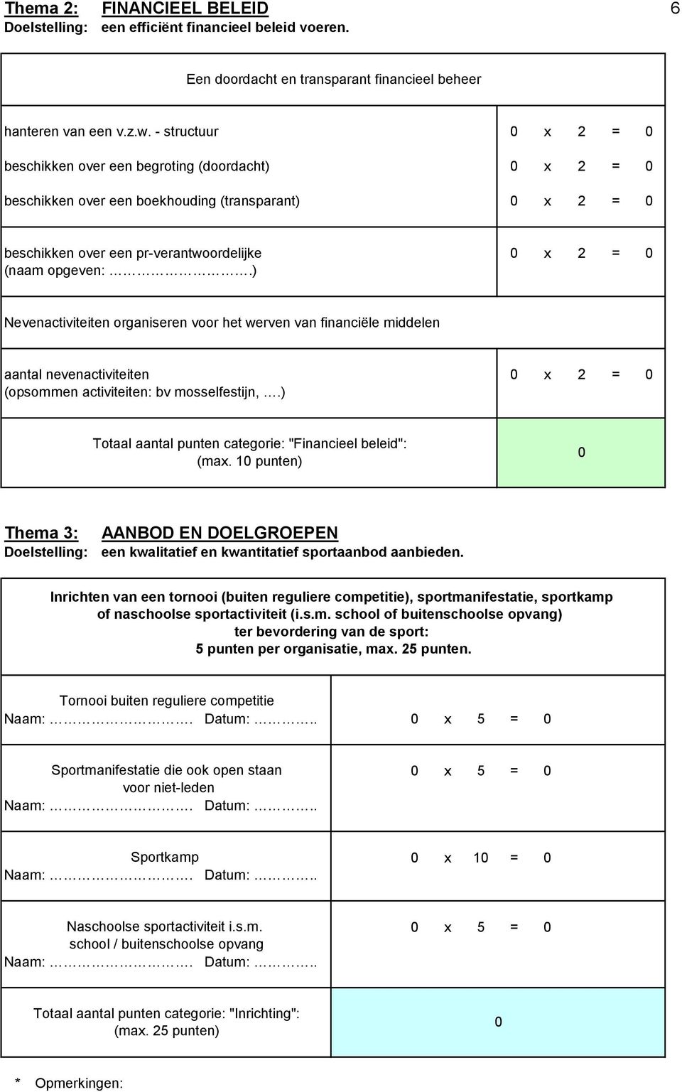 ) Nevenactiviteiten organiseren voor het werven van financiële middelen aantal nevenactiviteiten x 2 = (opsommen activiteiten: bv mosselfestijn,.