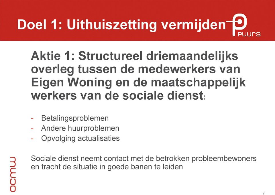 Betalingsproblemen - Andere huurproblemen - Opvolging actualisaties Sociale dienst