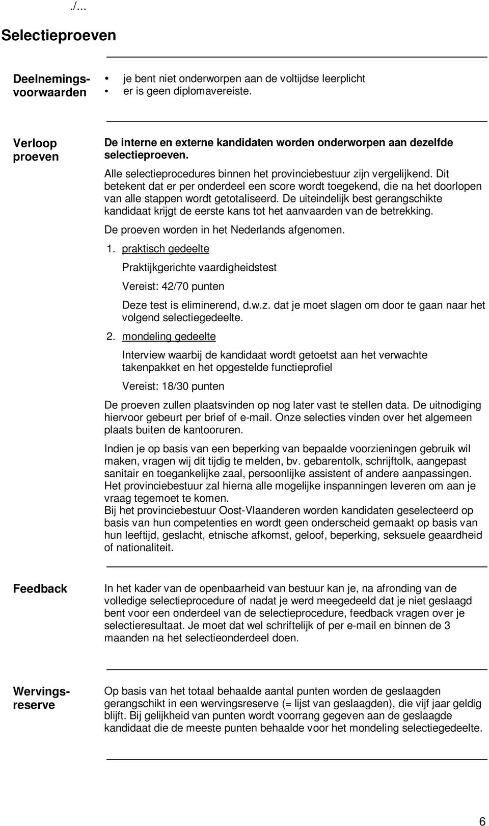 De uiteindelijk best gerangschikte kandidaat krijgt de eerste kans tot het aanvaarden van de betrekking. De proeven worden in het Nederlands afgenomen. 1.