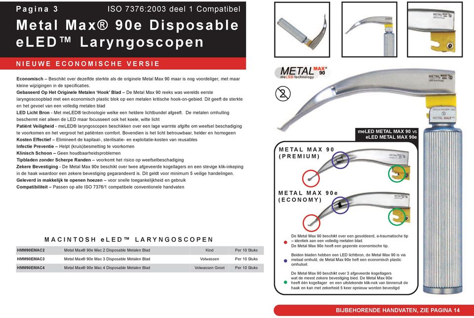 Gebaseerd Op Het Originele Metalen Hook Blad De Metal Max 90 reeks was werelds eerste laryngoscoopblad met een economisch plastic blok op een metalen kritische hook-on-gebied.