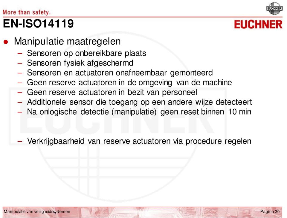 bezit van personeel Additionele sensor die toegang op een andere wijze detecteert Na onlogische detectie