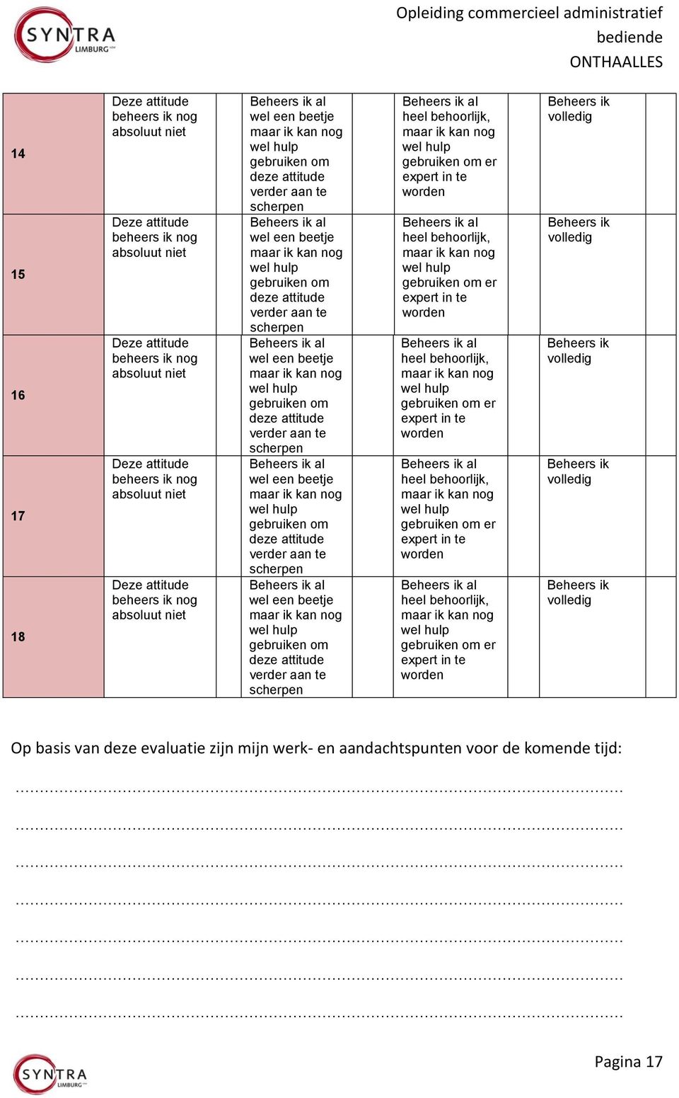 werk- en aandachtspunten voor de