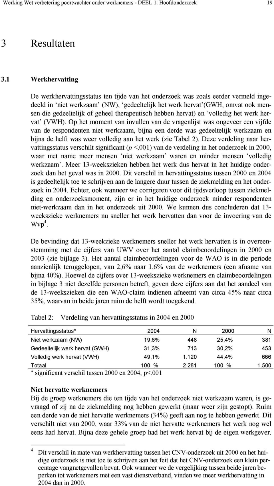 geheel therapeutisch hebben hervat) en volledig het werk hervat (VWH).