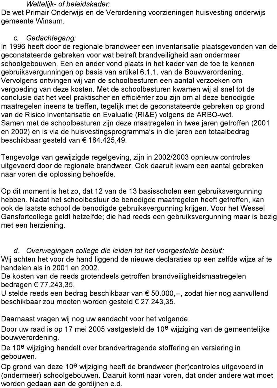 Een en ander vond plaats in het kader van de toe te kennen gebruiksvergunningen op basis van artikel 6.1.1. van de Bouwverordening.