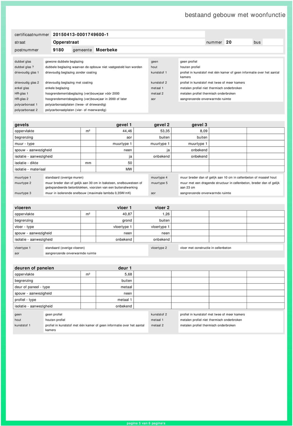 informatie over het aantal kamers drievoudig glas 2 drievoudig beglazing met coating kunststof 2 profiel in kunststof met twee of meer kamers enkel glas enkele beglazing metaal 1 metalen profiel niet