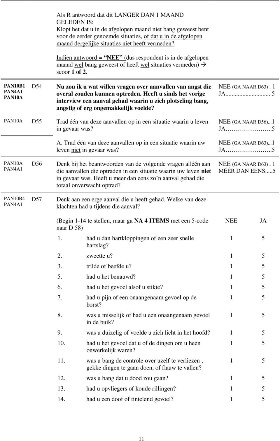 PAN10B1 PAN4A1 PAN10A D54 Nu zou ik u wat willen vragen over aanvallen van angst die overal zouden kunnen optreden.