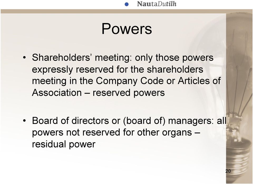Articles of Association reserved powers Board of directors or