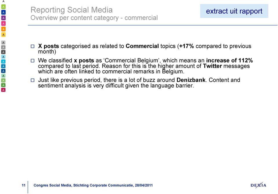 last period. Reason for this is the higher amount of Twitter messages which are often linked to commercial remarks in Belgium.