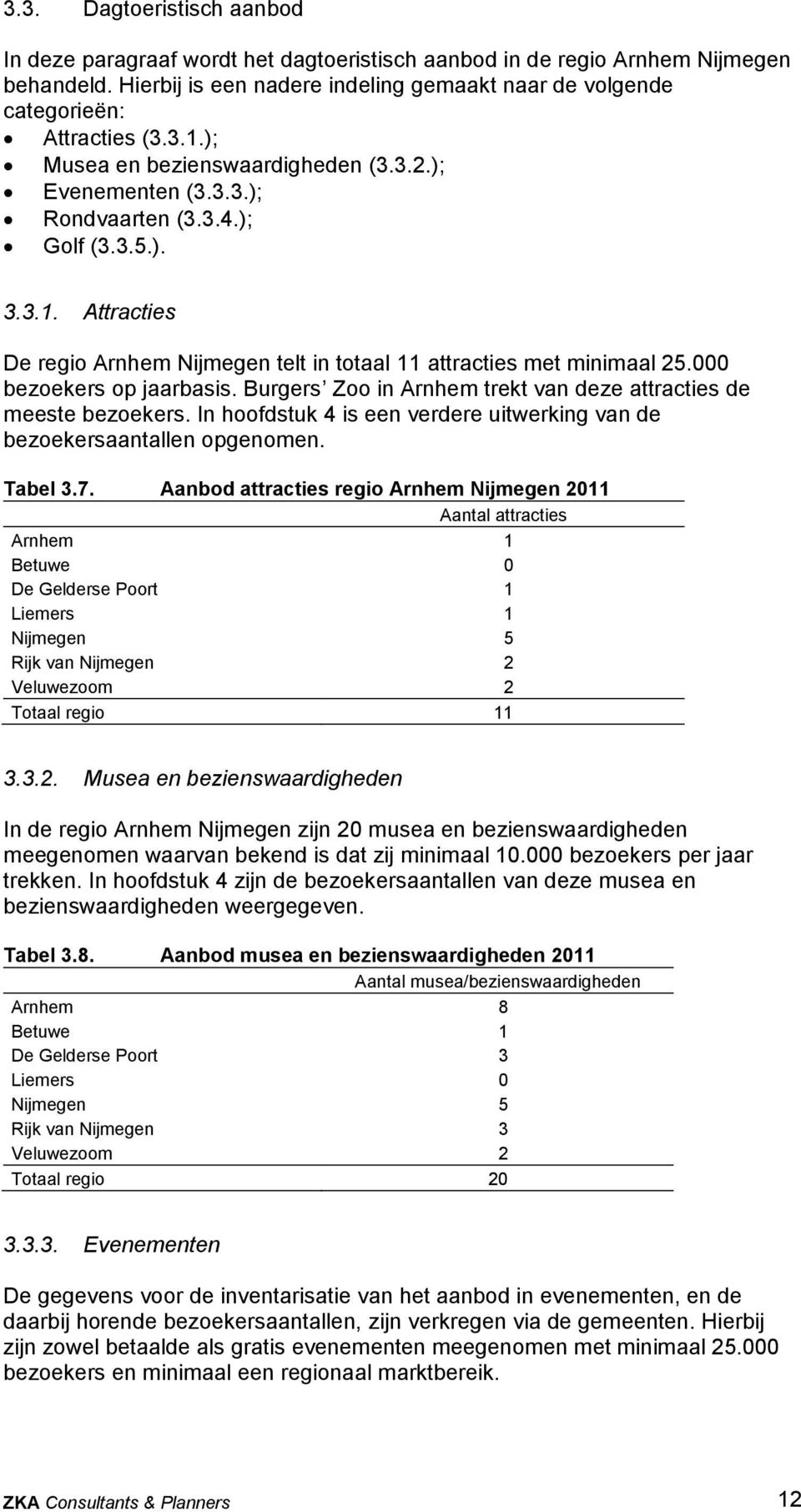 000 bezoekers op jaarbasis. Burgers Zoo in Arnhem trekt van deze attracties de meeste bezoekers. In hoofdstuk 4 is een verdere uitwerking van de bezoekersaantallen opgenomen. Tabel 3.7.