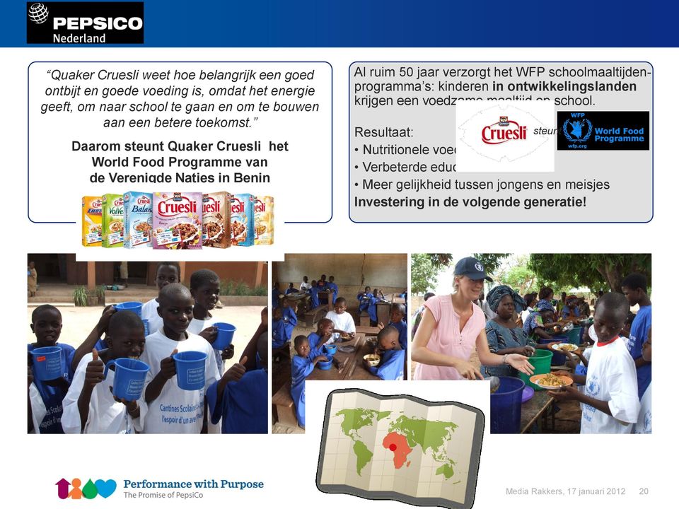 Daarom steunt Quaker Cruesli het World Food Programme van de Verenigde Naties in Benin Al ruim 50 jaar verzorgt het WFP