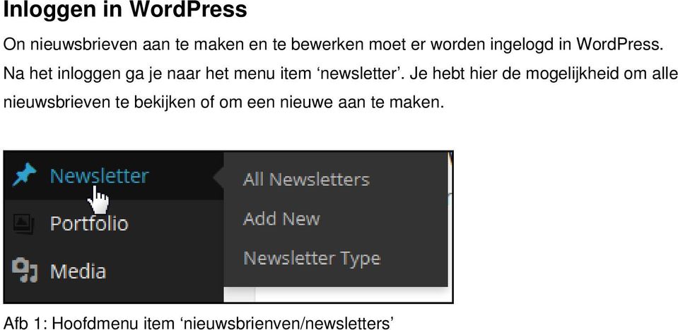 Na het inloggen ga je naar het menu item newsletter.