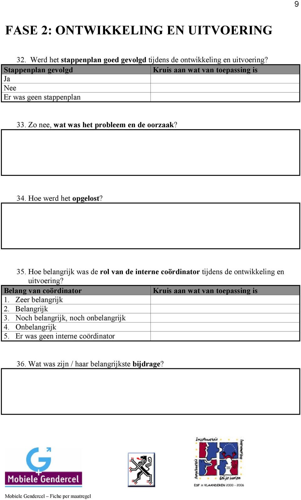 Hoe belangrijk was de rol van de interne coördinator tijdens de ontwikkeling en uitvoering? Belang van coördinator 1.