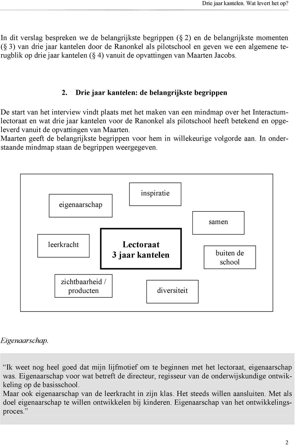 Drie jaar kantelen: de belangrijkste begrippen De start van het interview vindt plaats met het maken van een mindmap over het Interactumlectoraat en wat drie jaar kantelen voor de Ranonkel als