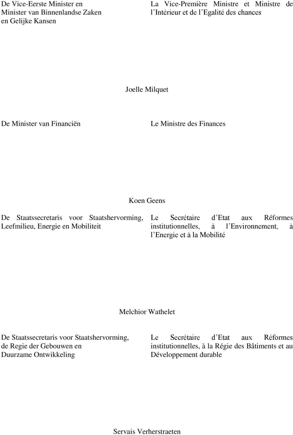 Secrétaire d Etat aux Réformes institutionnelles, à l Environnement, à l Energie et à la Mobilité Melchior Wathelet De Staatssecretaris voor Staatshervorming, de