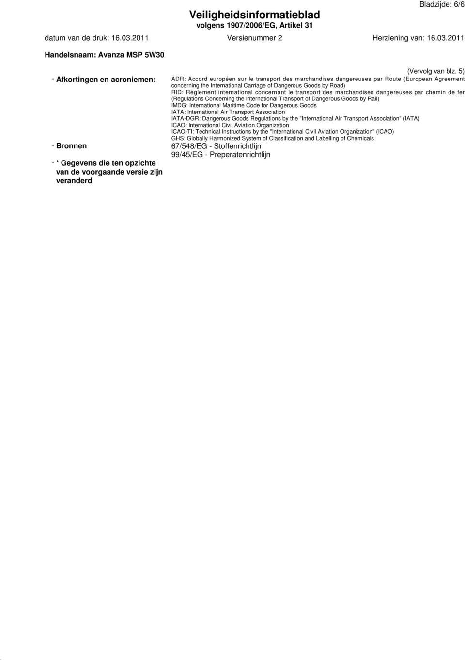 Règlement international concernant le transport des marchandises dangereuses par chemin de fer (Regulations Concerning the International Transport of Dangerous Goods by Rail) IMDG: International