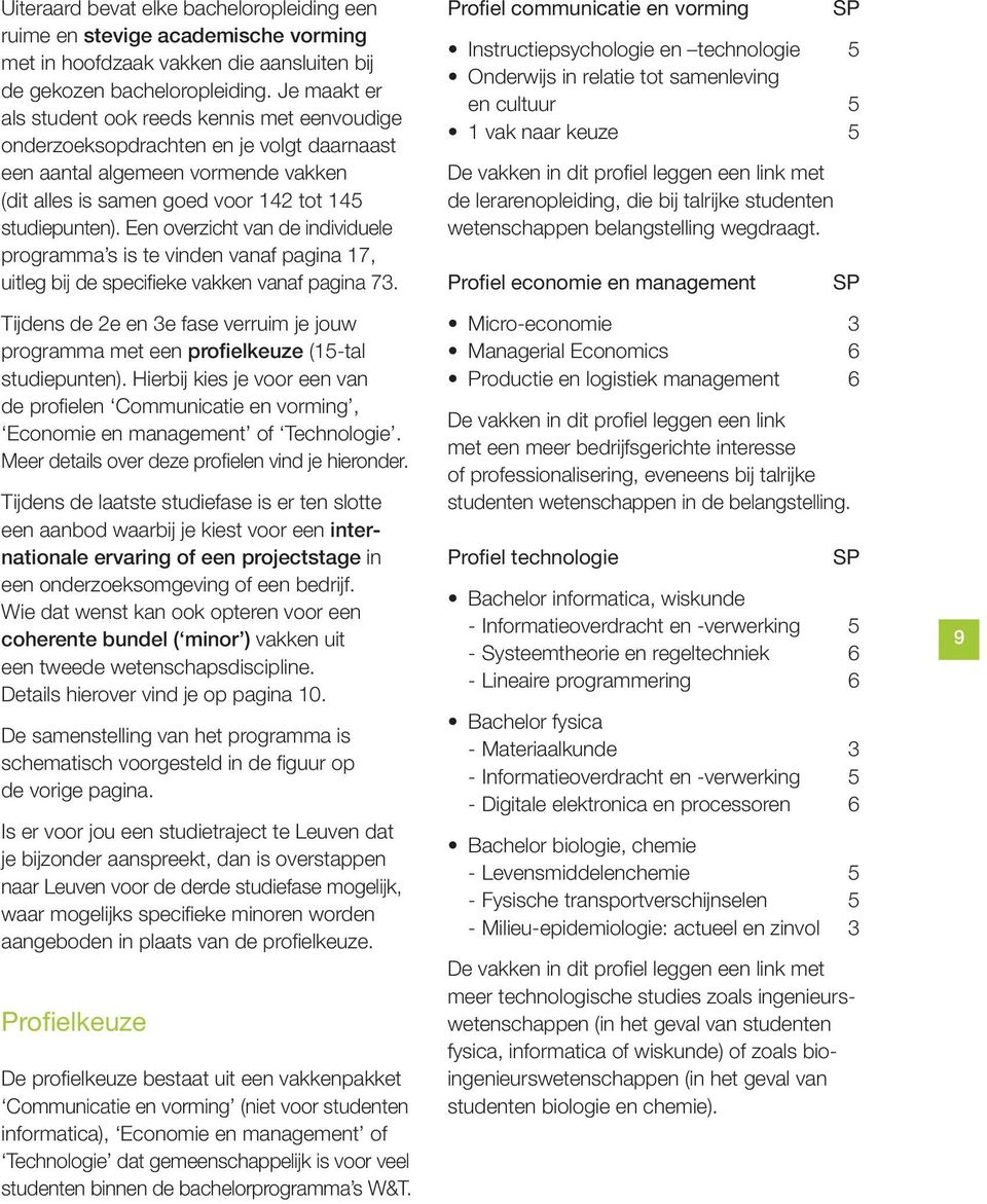 Een overzicht van de individuele programma s is te vinden vanaf pagina 17, uitleg bij de specifieke vakken vanaf pagina 73.