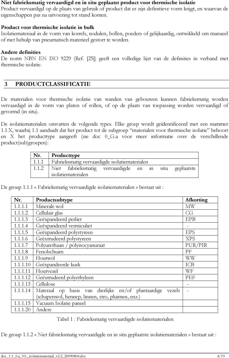 Product voor thermische isolatie in bulk Isolatiemateriaal in de vorm van korrels, nodulen, bollen, poeders of gelijkaardig, ontwikkeld om manueel of met behulp van pneumatisch materieel gestort te