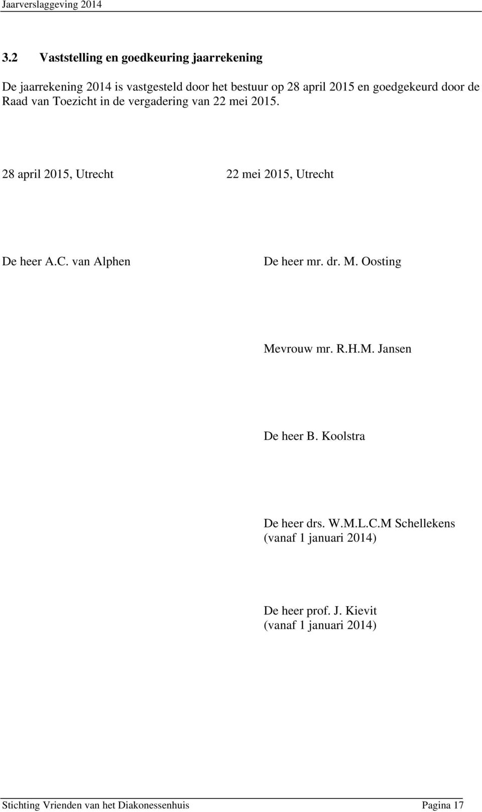 28 april 2015, Utrecht 22 mei 2015, Utrecht De heer A.C. van Alphen De heer mr. dr. M. Oosting Mevrouw mr. R.H.M. Jansen De heer B.