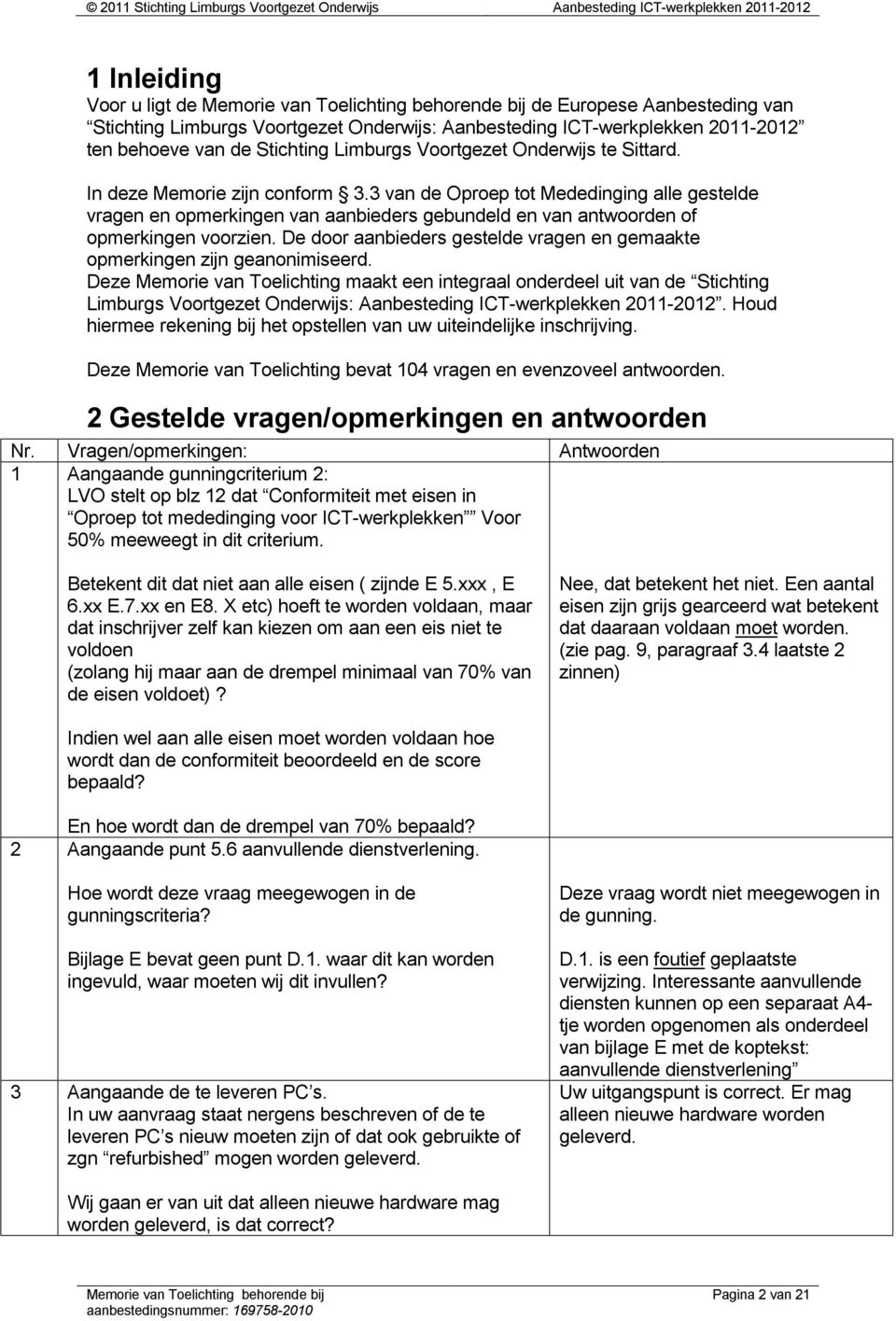 De door aanbieders gestelde vragen en gemaakte opmerkingen zijn geanonimiseerd.