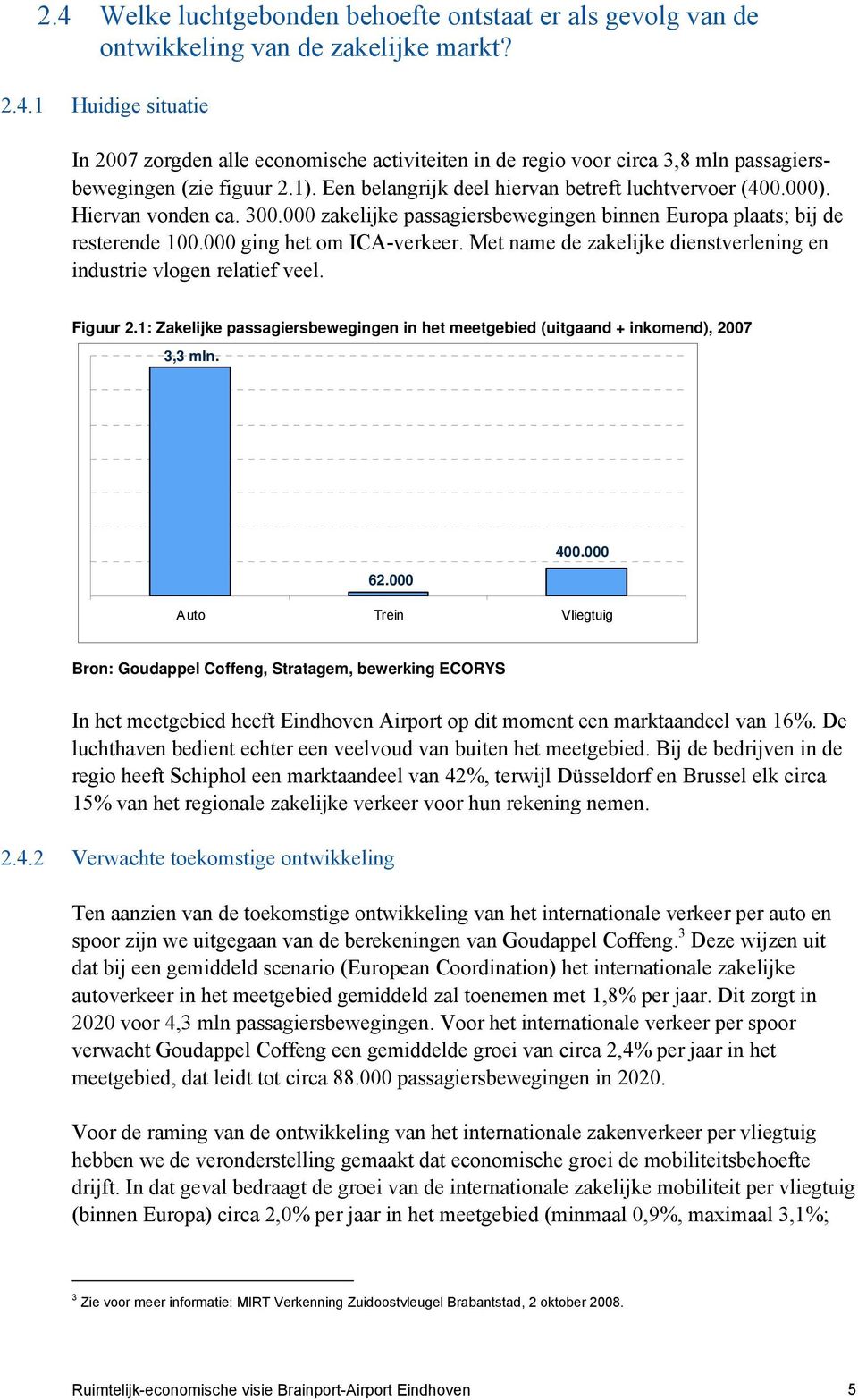 Met name de zakelijke dienstverlening en industrie vlogen relatief veel. Figuur 2.1: Zakelijke passagiersbewegingen in het meetgebied (uitgaand + inkomend), 2007 3,3 mln. 62.000 400.