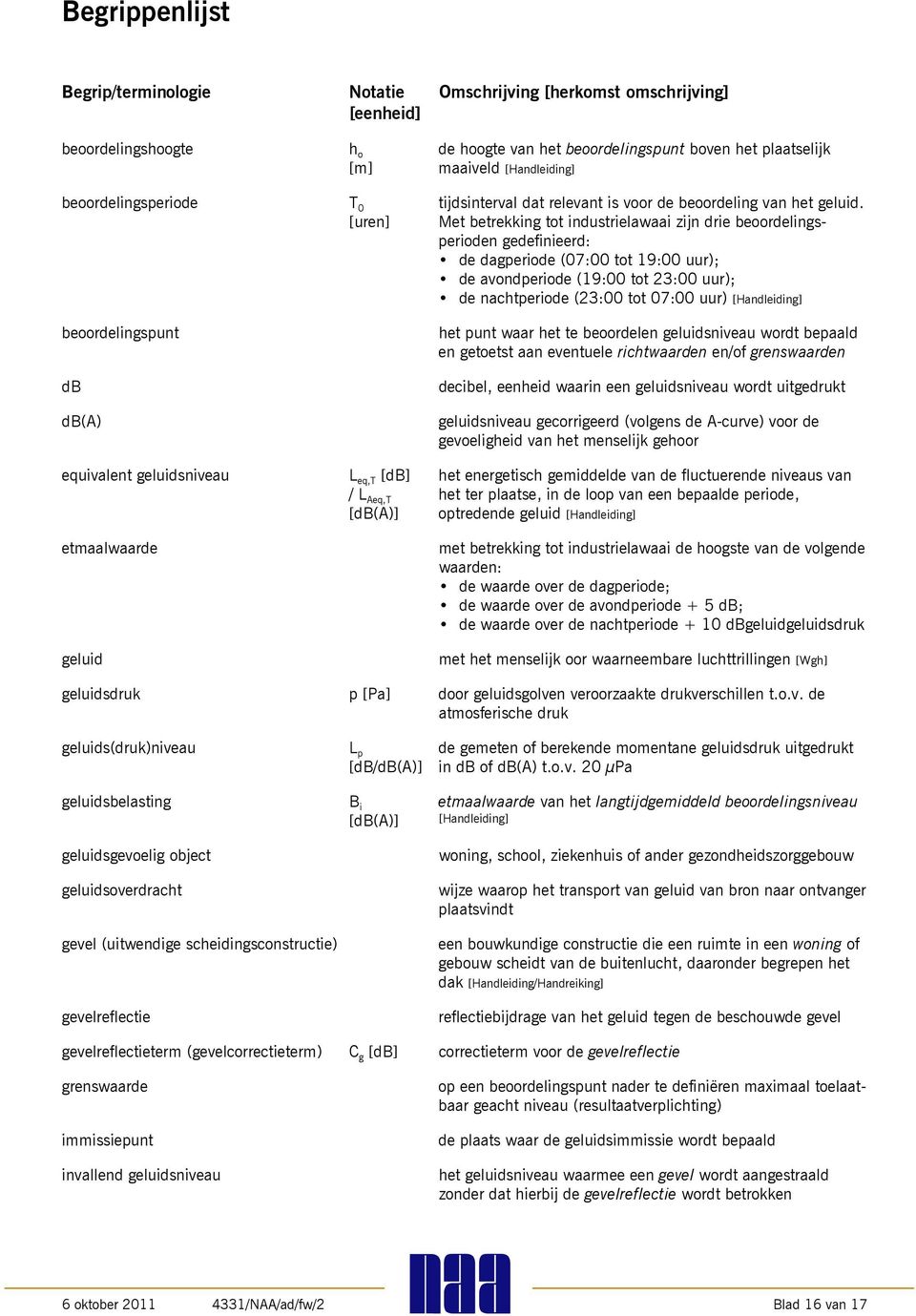 Met betrekking tot industrielawaai zijn drie beoordelingsperioden gedefinieerd: de dagperiode (07:00 tot 19:00 uur); de avondperiode (19:00 tot 23:00 uur); de nachtperiode (23:00 tot 07:00 uur)