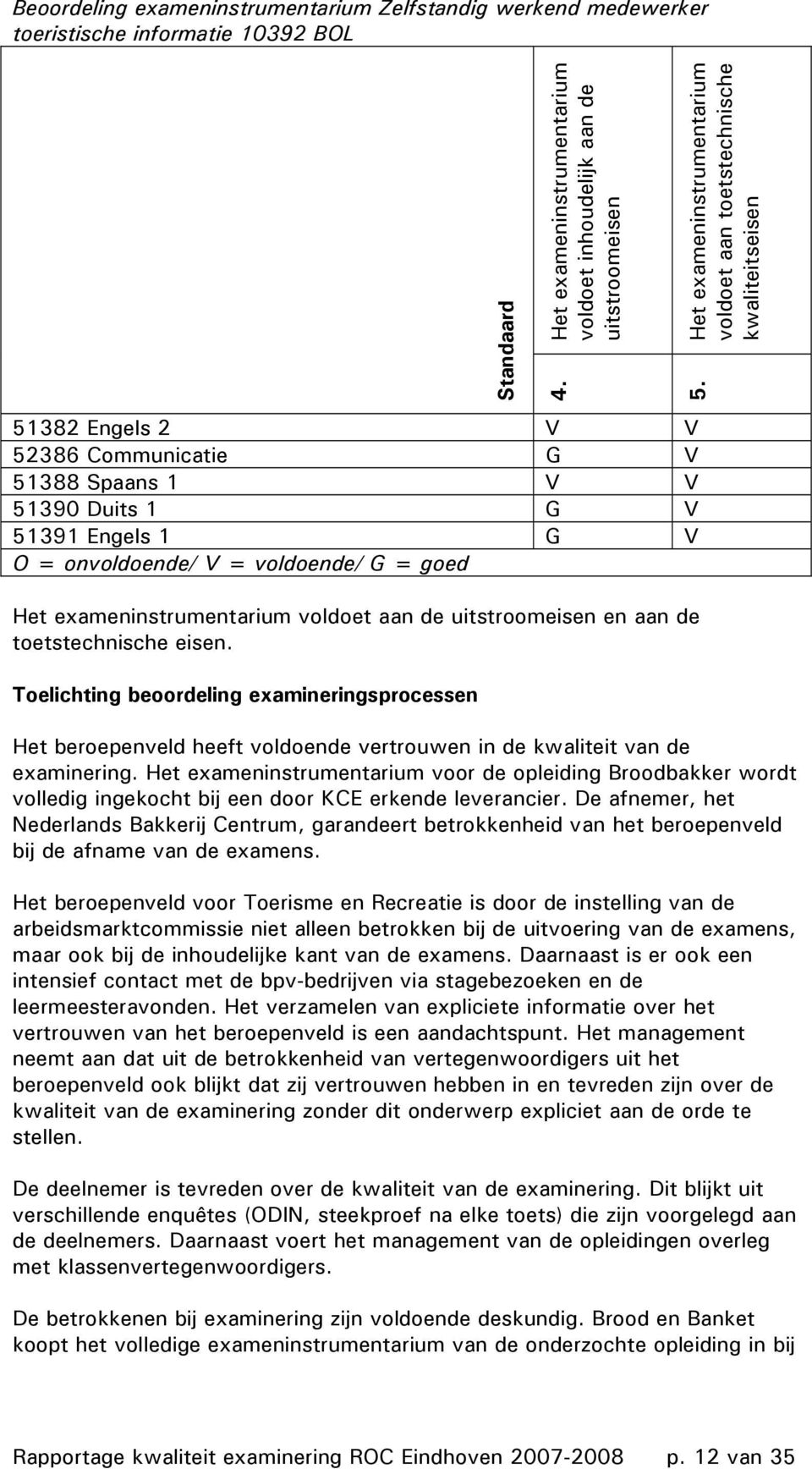 G = goed Het exameninstrumentarium voldoet aan de uitstroomeisen en aan de toetstechnische eisen.