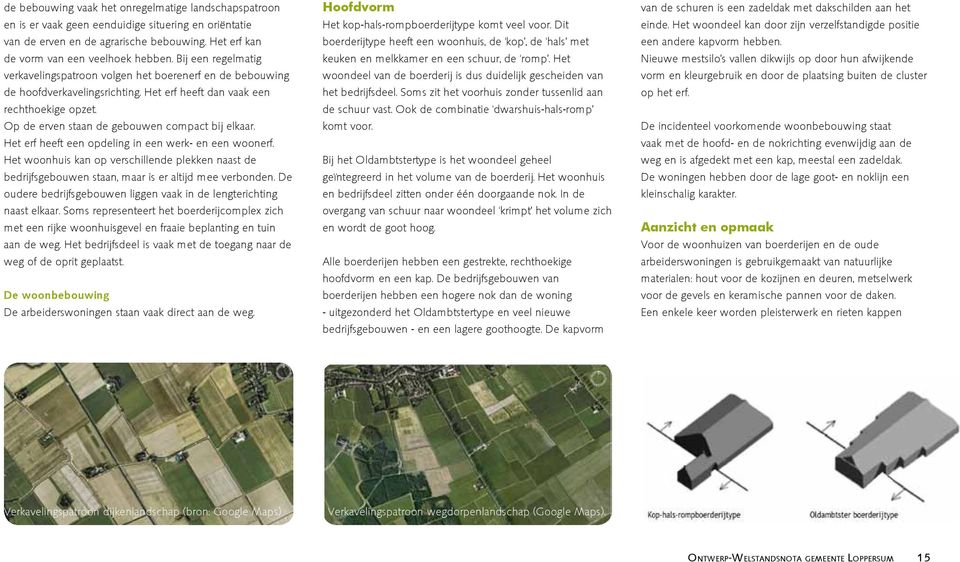 Op de erven staan de gebouwen compact bij elkaar. Het erf heeft een opdeling in een werk- en een woonerf.